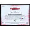 Image 2 : MIKE TROUT SIGNED TOPPS FINEST BREAKTHROUGH BASEBALL CARD (PSA COA)