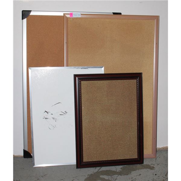 FOUR ASSORTED SIZED CORK BOARDS