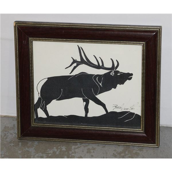 FRAMED ELK ARTWORK UNABLE TO CONFIRM SIGNATURES OF