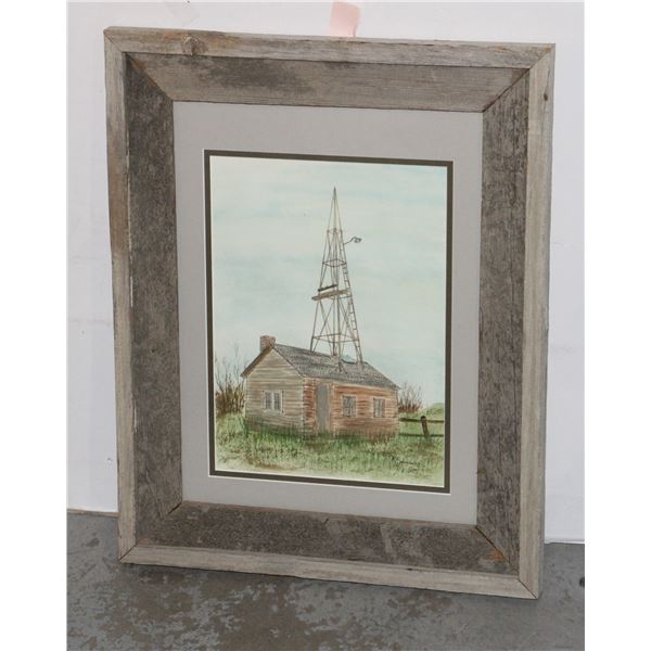 BARN WOOD FRAME LOG CABIN WATERCOLOR ARTWORK