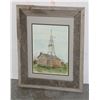 Image 1 : BARN WOOD FRAME LOG CABIN WATERCOLOR ARTWORK
