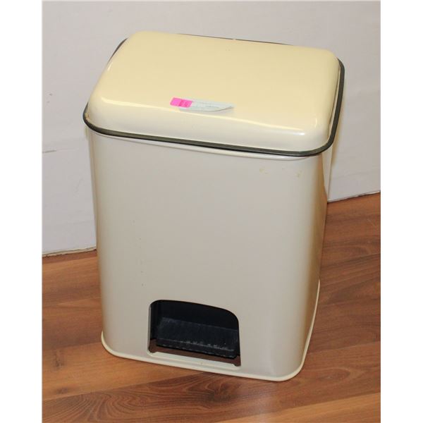 VINTAGE METAL FOOT OPEN GARAGE CAN