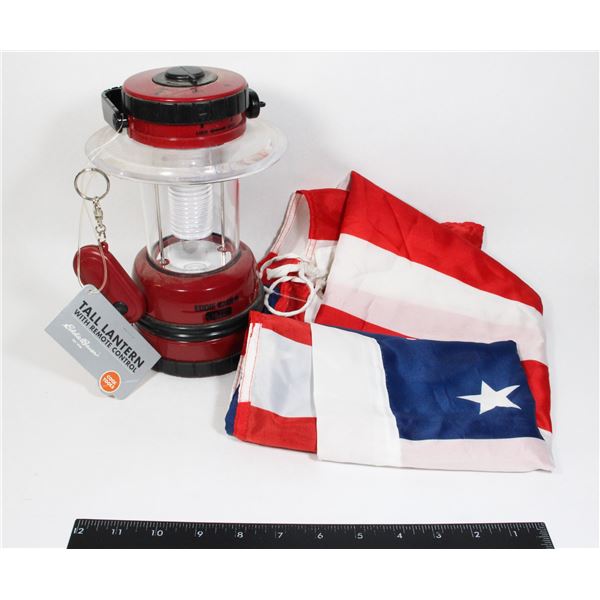 LOT OF MISC. ITEMS INCL. U.S.A  FLAG, LANTERN