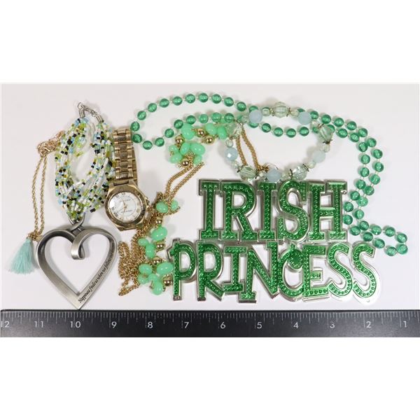 BUNDLE OF ASSORTED FASHION JEWELRY -GREEN MOSTLY