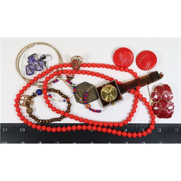 BUNDLE OF ASSORTED FASHION JEWELRY -REDS MOSTLY