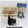 Image 1 : BASKET WITH NEW SHOWER CURTAIN, RAZOR,