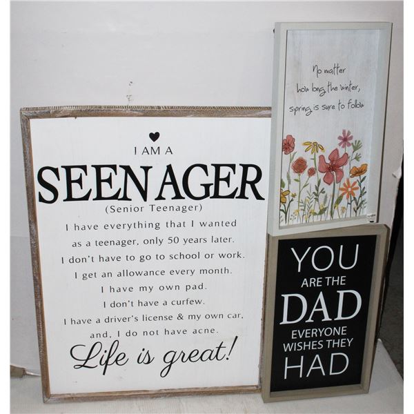 SIGNS LOT: LARGE “SEENAGER” SIGN, SPRING SIGN, DAD
