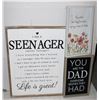 Image 1 : SIGNS LOT: LARGE “SEENAGER” SIGN, SPRING SIGN, DAD