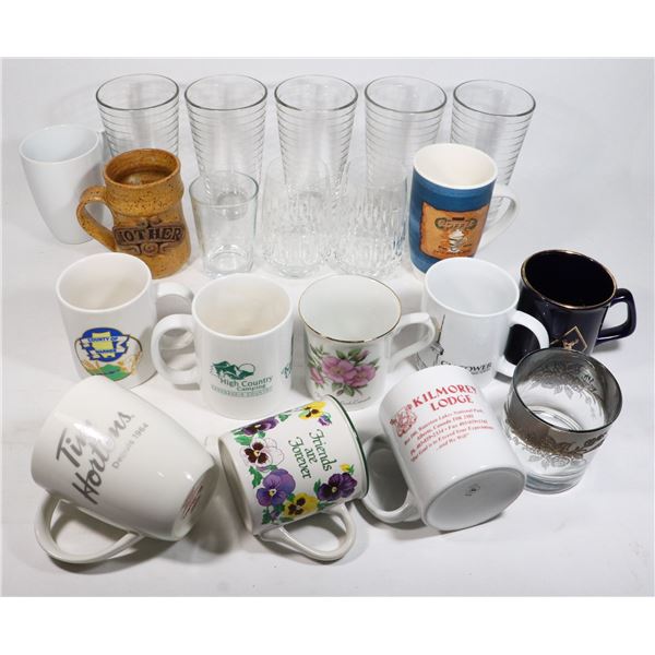 LOT OF MUGS AND DRINKING GLASSES