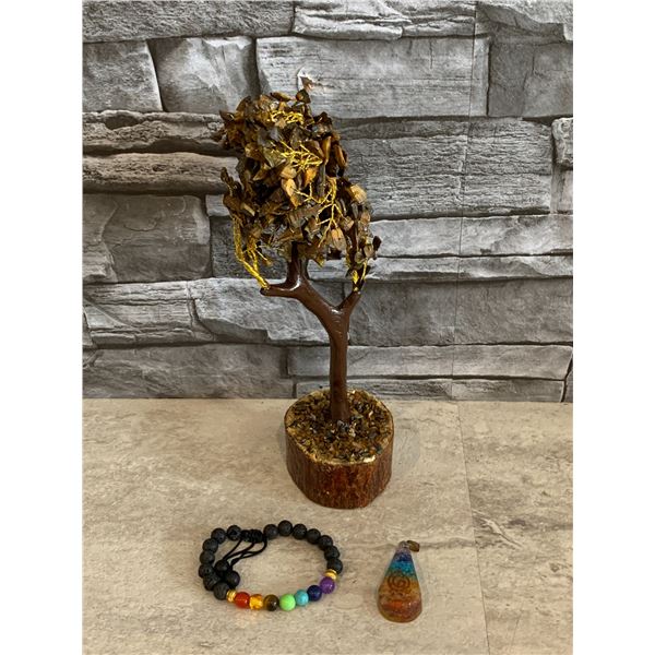 Crystal Healing Tree - Tiger Eye -  Includes Tree of Life Pendant and Bracelet- Brand New