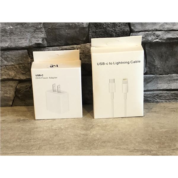 Set of USB-C to Lightning Cable and USB-C 20 W Power Adapter - Brand New