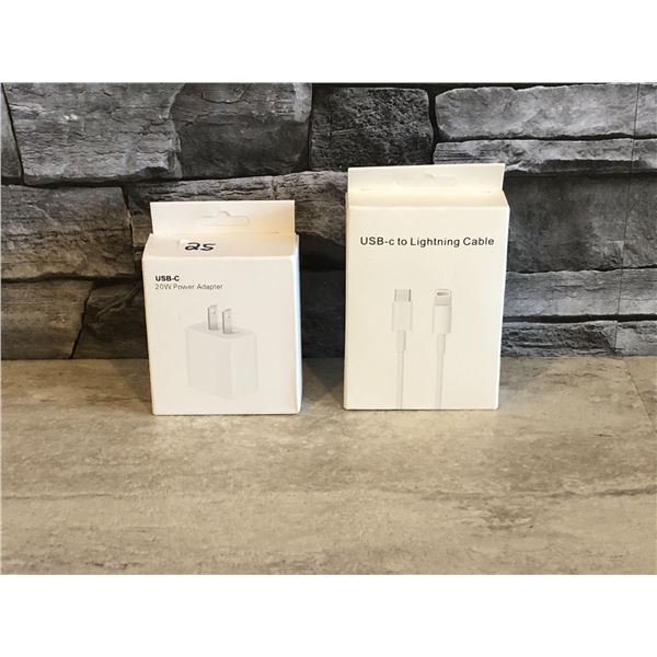 Set of USB-C to Lightning Cable and USB-C 20 W Power Adapter - Brand New