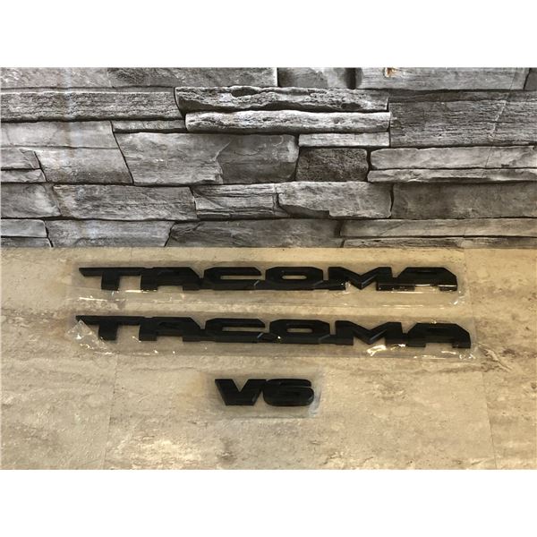 Lot of 4 - "Tacoma" and "V6" Emblems - Black - Brand New