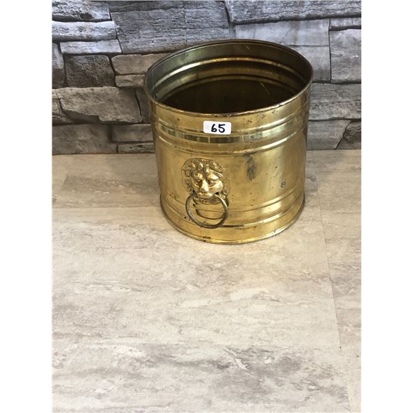 Vintage Brass Lion Head Bucket/Planter - Polished - 12" Diameter x 11 1'5" High