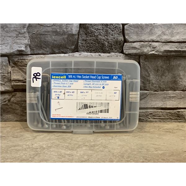 Iexcell Stainless Steel Hex Socket Head Cap Screws - 50 Pcs- Assorted Sizes - 40/45/50/55/60mm Threa