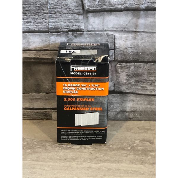 Freeman Galvanized Steel 16 Gauge 3/4" x 7/16" Crown Contruction Staples - 2000 - Brand New Staples