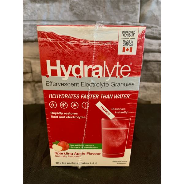 Lot of 3 - Hydralyte Electrolyte Granules - Sparkling Apple Flavour - 12 x 6g packets - BB: Aug 2026
