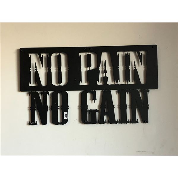 "No Pain No Gain" Decorative Steel Sign - Powder Coated Black - 20" - Brand New