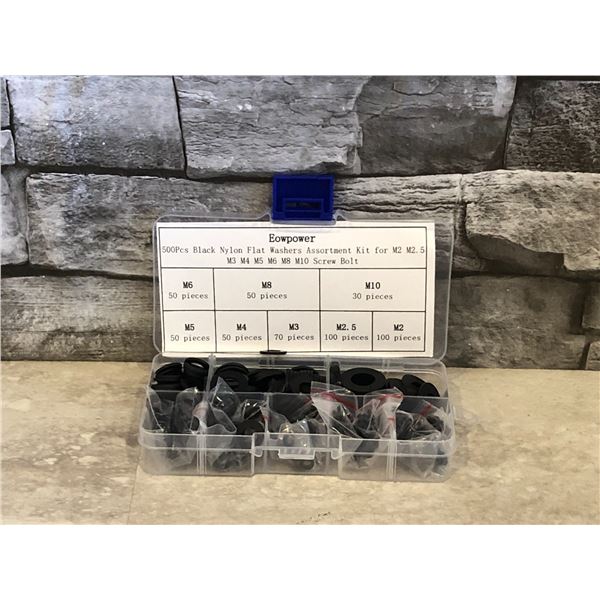 Black Nylon Flat Washers Kit - Assorted Sizes - 500 Pcs - Brand New