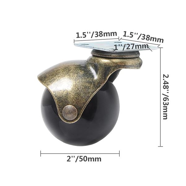 Swivel Caster Wheels - Set of 4 - Antique Gold Ball Caster Wheels - 2.48 Inch - Brand New