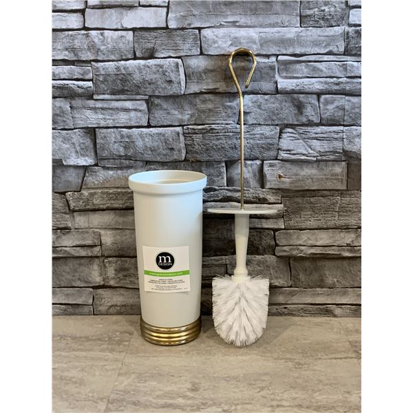 Toilet Bowl Brush & Holder - White with Gold - Brand New