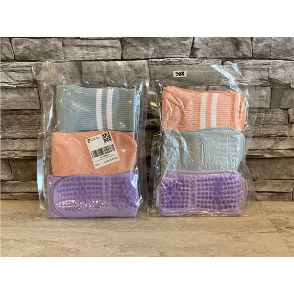 Lot of 2 - Non Slip Yoga Socks - (Blue, Purple & Pink) - Brand New