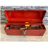 Image 4 : Red Metal Tool Box with Assorted Tools - 19"W x 6H x 6D