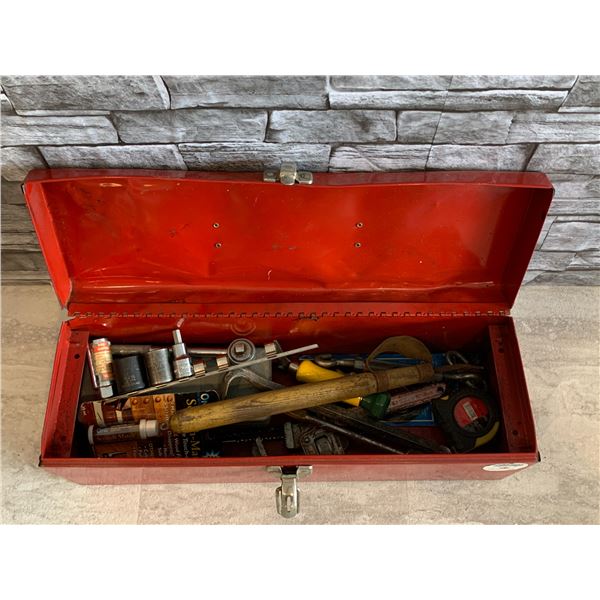 Red Metal Tool Box with Assorted Tools - 19"W x 6H x 6D