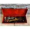 Image 1 : Red Metal Tool Box with Assorted Tools - 19"W x 6H x 6D