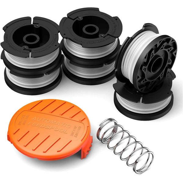 Trimmer Autofeed Replacement Spool - Compatible with Black and Decker Weed Wacker - 6 Spool, 1 Cap, 
