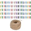 Image 1 : Mini Color Wood Photo Clips - 200 Pcs - 10m Rope - Brand New
