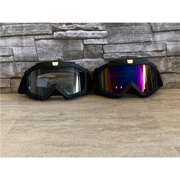 Dirt Bike Goggles - 2 Pairs - 1 x Colourful + 1 x Clear - Brand New