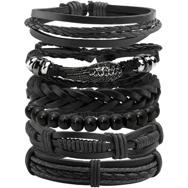 Braided Faux Leather Bracelet - 6 Pcs - Brand New