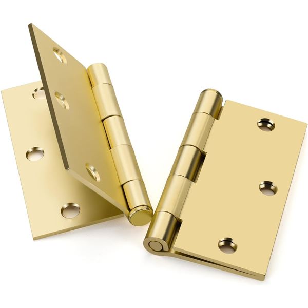Goldenwarm - 3-1/2in Door Hinges - Brushed Brass Gold With Square Corners - 9 Pcs - Brand New