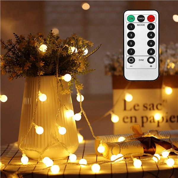 Globe Fairy String Lights - Battery Powered - 49FT - 100 LED Lights - Warm White - Brand New