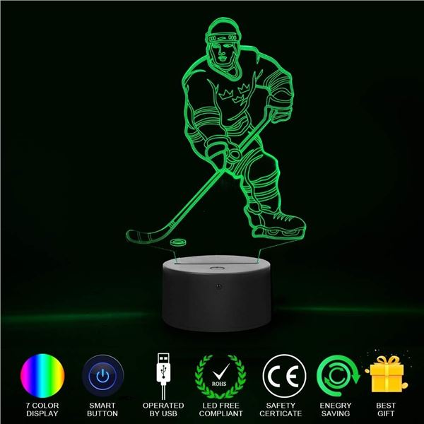 Hockey Player 3D Lamp - 7 LED Color Changing Touch - Rechargeable - Brand New