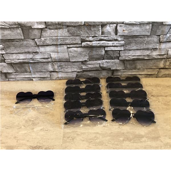 Heart Shaped Sunglasses - 12 Pcs ( 1 x Clear, 11 x Black) - Brand New