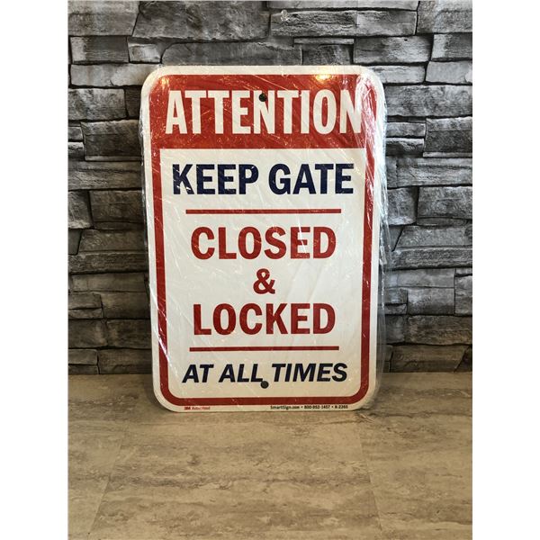 "Keep Gate Closed" - XL Aluminum Sign - 18" x 12" - Brand New