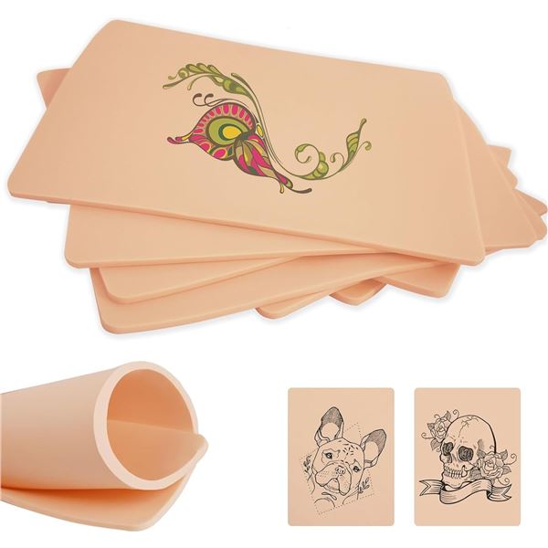 3MM Reusable Tattoo Practice Skin - Double-Sided Silicone Sheets - 8 Pack (19x14cm) - 3MM Thick - Br