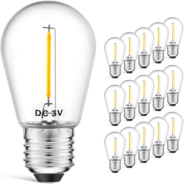 Visterlite LED S14 Low Voltage Bulbs with E26 Base for Outdoor Solar String Lights - 15 Pcs- Brand N