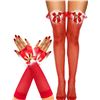 Image 1 : RSLove Women's Christmas Fishnet Thigh High Stockings and Santa Fingerless Gloves with Bow Bells - B