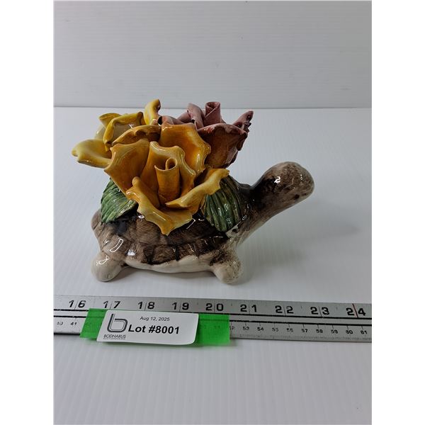 Porcelain Capodimonte Turtle w/Flowers Figurine - Made in Italy - 8 " x 4" x 5"