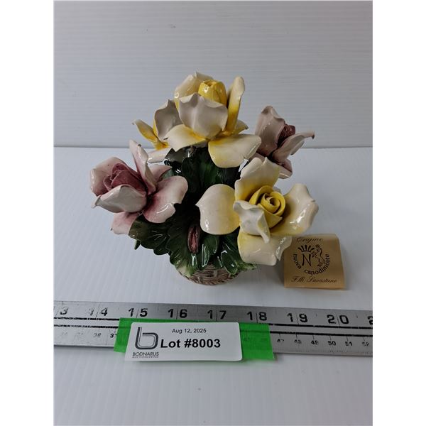 Nuova Capodimonte Porcelain Basket of Flowers Figurine - 5" x 5" x 5.5"