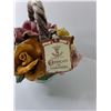 Image 2 : Porcelain Capodimonte Weaved Basket of Flowers - Made in Italy - 9" x 8" x 8"