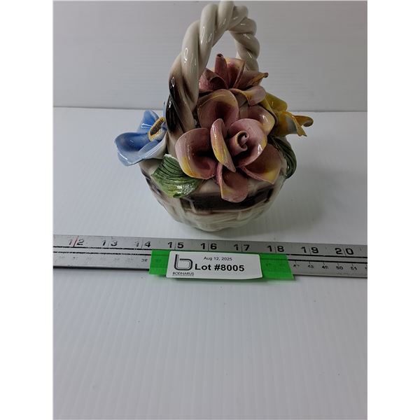 Porcelain Capodimonte Weaved Basket of Flowers - Made in Italy - 6.5" x 5"