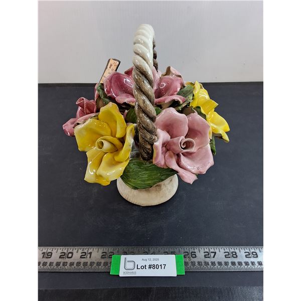 Capodimonte Italian Porcelain "Flower Basket" Table Ornament - 9" High - 1 Chipped Pedal