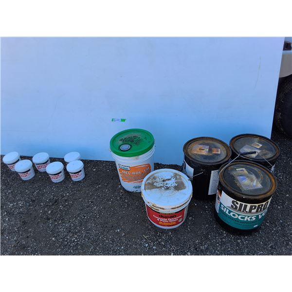 **(6) Container of Spackling Compound, Water Treatment/Proofing Buckets, Concrete/Driveway Glaze