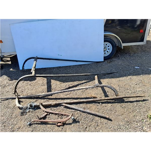 **Vintage Wooden Horse Wagon Shafts- As Is up to 100" Long & (2) Metal Hames, Cannot Ship