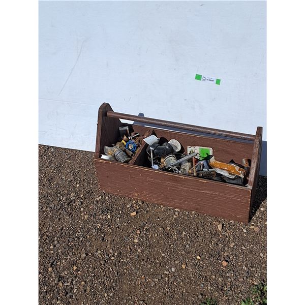 **Wooden Tool Box & Plumbing/Pipe  Hardware- 25.5" x 11" x 15"- CANNOT SHIP