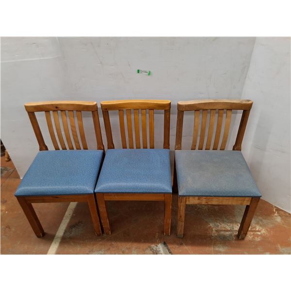 *(3) Wooden Cushioned Chairs 17.5" x 31.5" x 18", Cannot Ship